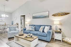 Living Room | Free WiFi | Central A/C | 55″ Smart TV | Queen Sleeper Sofa