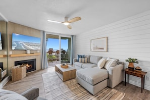 The unit includes a comfortable queen sofa sleeper.
