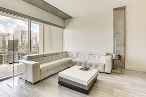Living Area | Smart TV (Projector) | Electric Fireplace