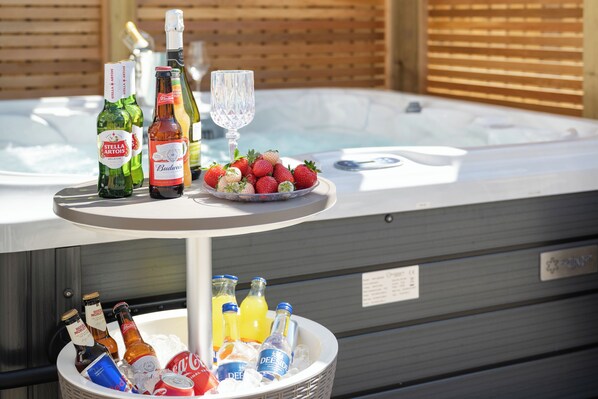 Unwind in the private hot tub 