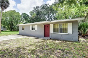 Property Exterior | Private Yard & Patio | Gas Grill