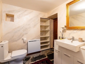 Flooring, Plumbing Fixture, Floor, Bathroom Sink, Sink, Interior Design, Bathroom, Bathroom Cabinet, Tap, Plumbing