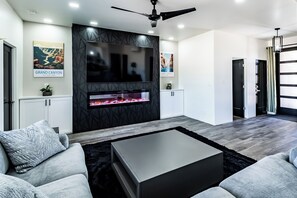 Living room with 85" TV