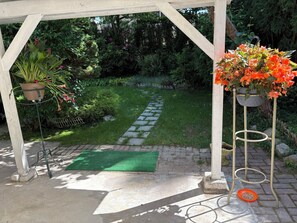 The garden view from the suite.