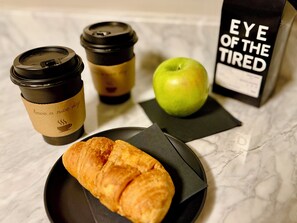 Start your day with a fresh-brewed coffee & a pastry-feels like a touch of home.