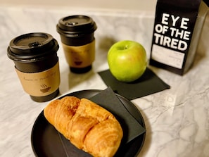 Start your day with a fresh-brewed coffee & a pastry-feels like a touch of home.