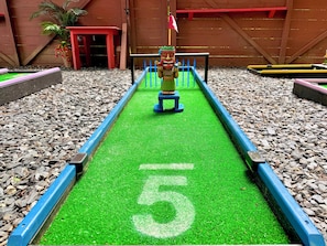 Backyard mini-golf where each hole has it's own playful twist.