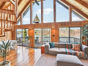 Whether you're cooking in the kitchen or gathered around the dining table, enjoy serene lake views overlooking a quiet cove—perfectly tucked away from the busy main channel. Or step outside to dine al fresco on the lakeside patio and soak in the peaceful 