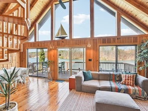 Whether you're cooking in the kitchen or gathered around the dining table, enjoy serene lake views overlooking a quiet cove—perfectly tucked away from the busy main channel. Or step outside to dine al fresco on the lakeside patio and soak in the peaceful