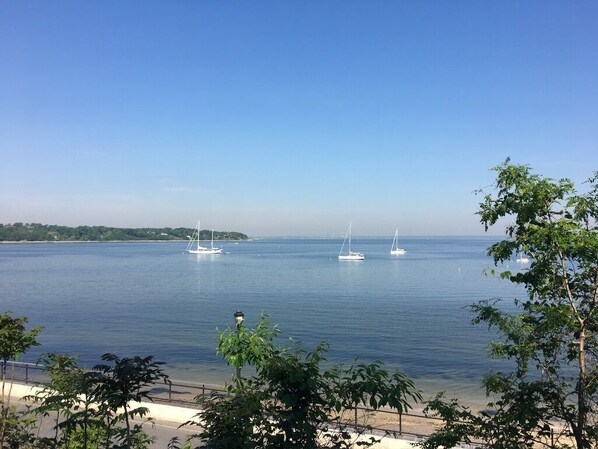 Long Island Sound. Short walk to the beach; swim, sail, kayak, paddle rentals.
