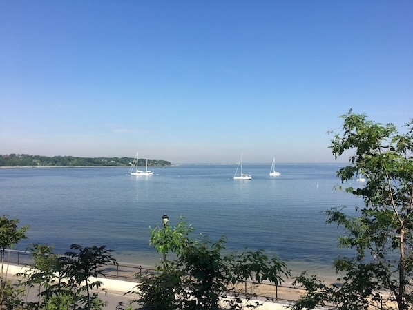 Long Island Sound. Short walk to the beach; swim, sail, kayak, paddle rentals.