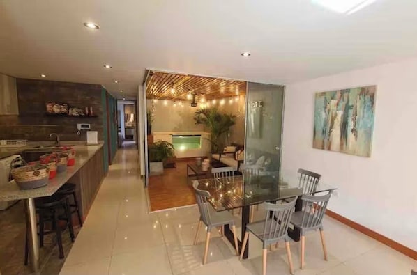 Open space, dinner room and living room!