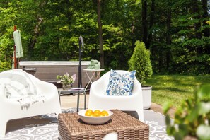 Spread out on the back patio with friends and family