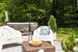 Spread out on the back patio with friends and family