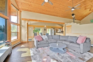 Plenty of room to lounge. Couch pulls out into a queen bed