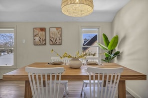 Comfortable dining space for meals or laptop time