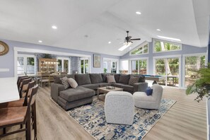 Game-Ready Living Area with Pool Table & Lounge Seating