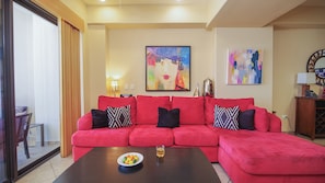 Cold and colorful decor.