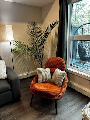 Cseating area with beautiful window views.