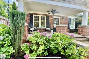 Front porch - enjoy the hydrangeas in bloom!