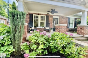 Front porch - enjoy the hydrangeas in bloom!