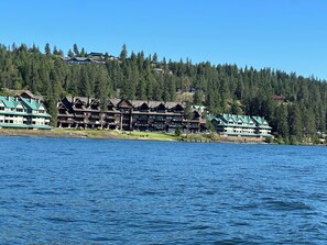 Looking at the resort from a boat