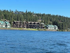 Looking at the resort from a boat
