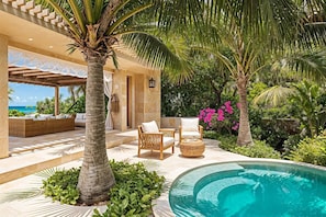 Spectacular heated pool with ocean views and luxurious outdoor furniture