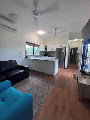 inside kitchen and living area