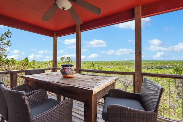 Soaring views of Texas Hill Country from the upper level deck