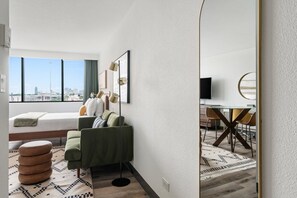 Get ready with ease using the full-length mirror in the living space.