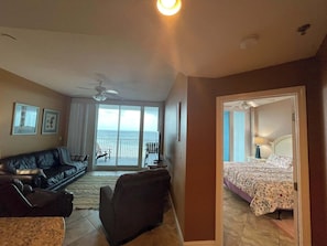 Beachfront living from floor to ceiling views from the master BR & living room.