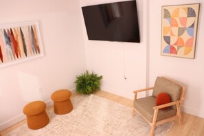 Stylish and comfortable design-forward livingroom with Smart TV