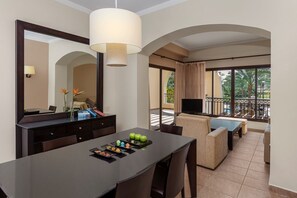 Dining table and living room