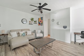 Inviting living area with stylish decor and comfortable seating.