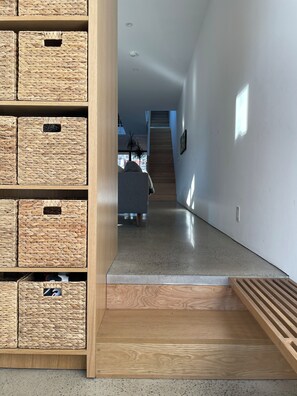 Mudroom storage bins and bench