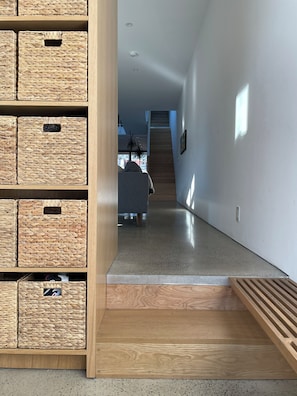 Mudroom storage bins and bench