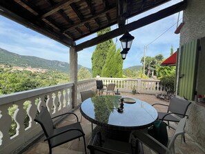 East facing terrace , dining for 8 maybe 10 overlooking Bargemon