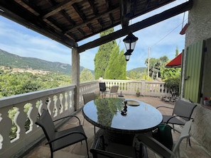 East facing terrace , dining for 8 maybe 10 overlooking Bargemon