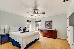 Have a restful night's sleep on our comfortable bedroom featuring a plush queen bed