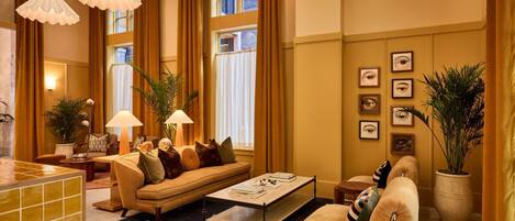 Lobby with lamp and plants