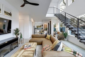 Open-concept, bright living area