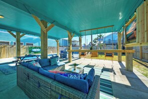 Poolside tranquility with a swing (Boards N Bikinis)