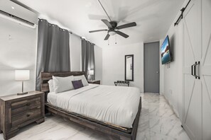 Stylish details like the sliding barn door.
