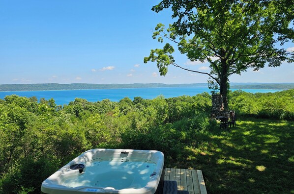 OVERVIEW:  The hot tub with a great view of Crystal Lake!