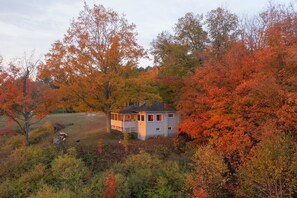 OVERVIEW:  Aerial photo of the cottage (from before the deck and hot tub were added).