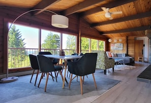 There is nothing like having a morning coffee or evening meal, watching bald eagles and whales from the comfort of the dining area.
