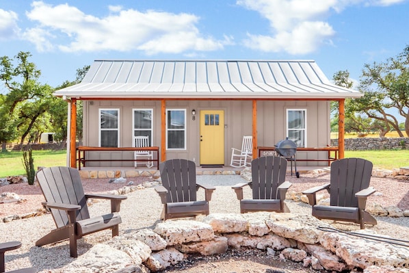 Looking at the front of RusTx Ranch Unit 8 - Sports from the fire pit.