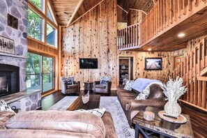 Listen to the wood burning fireplace crackle as you enjoy a movie