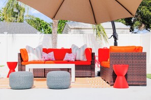 Plush seats in the outdoor patio